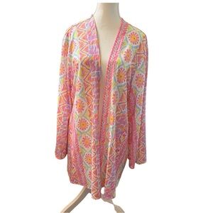 Southern Stitch XXL Open Front Cardigan – Colorful Geometric Floral Print